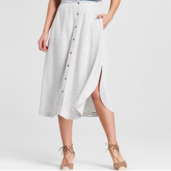 white button front midi skirt